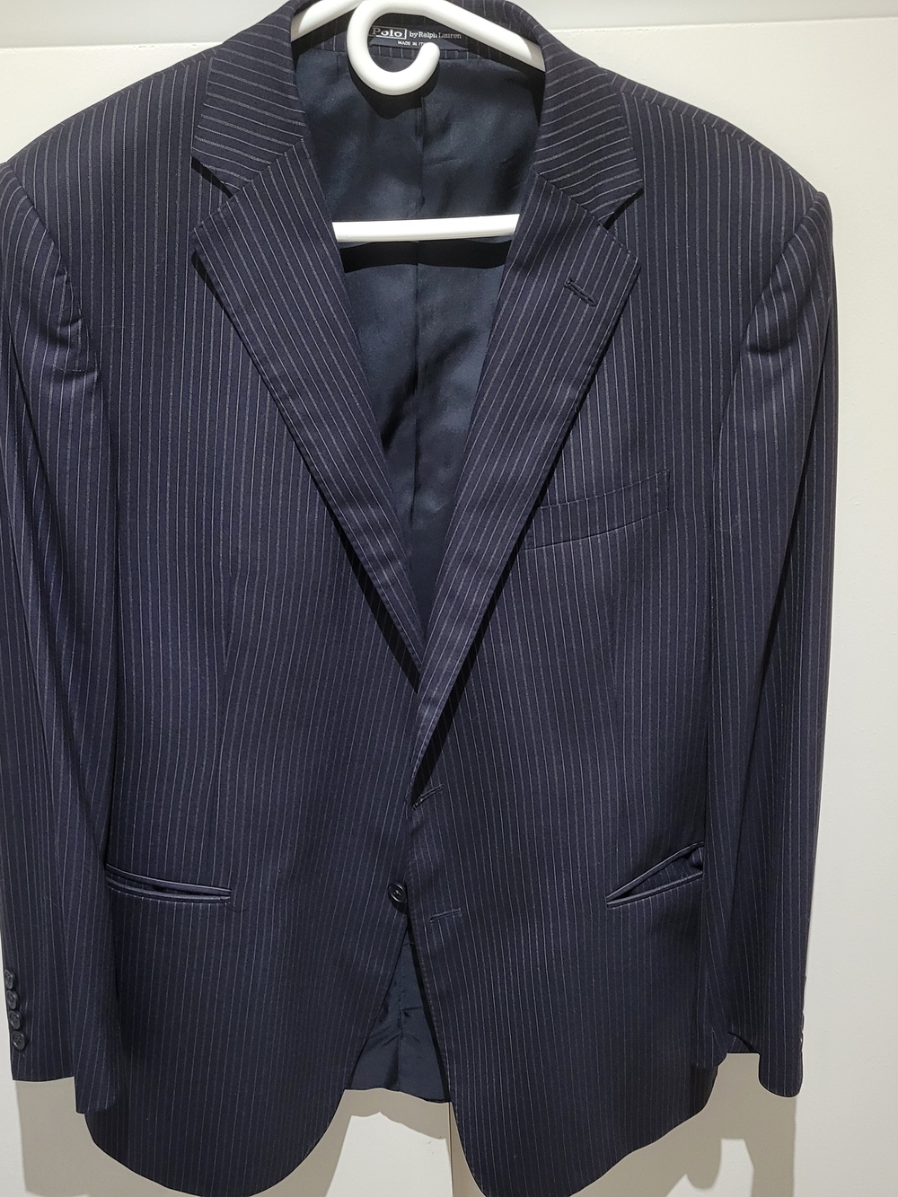 Polo by Ralph Lauren Men's Size 44L Blue Virgin Wool Suit Sport Coat Pinstripes